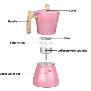 Pot <span class=keywords><strong>Moka</strong></span> en aluminium de 3 tasses et 6 tasses avec poignée en nylon peint en bois Cafetière à expresso rose Machine à expresso sur la cuisinière - Product Image 4