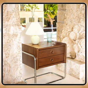 Mesa de Noche Moderna de Estilo Italiano con 2 Cajones, Madera Sólida de Lujo, Ecológica, Duradera y Multifuncional, Muebles para Dormitorio y Sala de Estar - Product Image 3