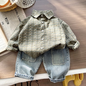 Conjunto de Dos Piezas para Niños, Camisa <span class=keywords><strong>a</strong></span> Rayas de Manga Larga y Pantalones de Mezclilla, Estilo Casual para Primavera y Otoño - Product Image 6