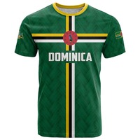 Individuell bedrucktes T-Shirt mit Dominica-Flagge und Karte, kariertes Sisserou-Papageien-Nationalwappen-Design, Herren-Kurzarm-T-Shirt