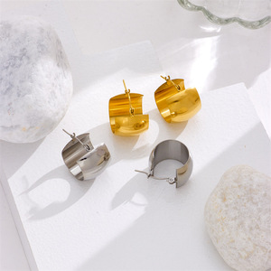 Geometric Huggie Earrings Gold Stainless Steel Minimalist Fashion Jewelry For Women - Product Image 2