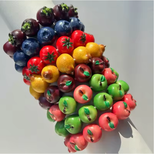 Meilleur Ensemble de Bracelets Perles Breloques Fruits Colorés en Résine Acrylique Lucite, Bijoux Chaîne Maillons Plaqué Or 18K pour Femme, Idéal Cadeau - Product Image 1