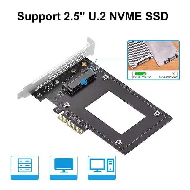 U.2 to PCIe4.0 Adapter High Speed PCI Express X4/X8/X16 to U.2 SFF-8639 Expansion Card Riser 7000Mbps 2.5" NVMe U2 SSD