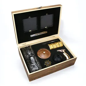 Kit de ahumador de cóctel de whisky de moda de 4 sabores al por mayor y pistola de ahumador de cóctel en caja de madera regalos de Navidad para hombres