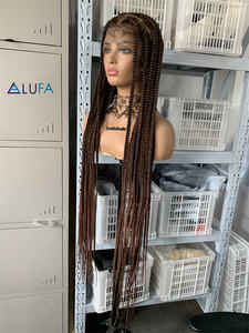 Perruque tressée synthétique afro DX620, perruque bohème sans nœuds en dentelle complète, 32 pouces, tresses carrées, perruque de déesse, tresses en boîte - Product Image 1