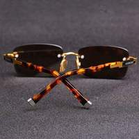 Lunettes de soleil rectangulaires sans monture haut de gamme pour hommes, en pierre naturelle, avec verres transparents dégradés dorés, logo personnalisé, protection UV, commande minimum 1 pièce