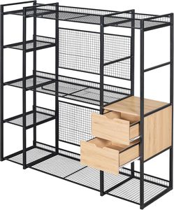 Latest <strong>Design</strong> Freestanding <strong>Closet</strong> Organizer Metal Open-Style Wardrobe with Hanging Rails Shelves 2 Drawers for Clothing Bags - Product Image 1