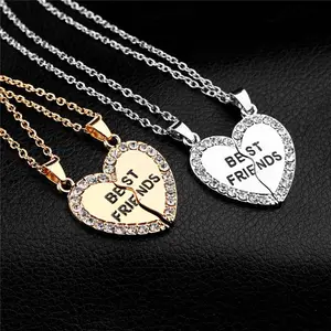 Unisex 2 Pcs/Set BFF Necklace Women Crystal Best Friend Heart Necklaces Fashion Couple Friendship Jewelry