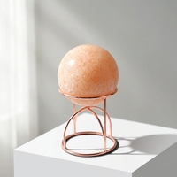 Sphère en pierre polie en gros avec support en métal or rose, boule ronde, décoration d'intérieur, ornement de table