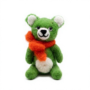 Handmade Traditional Green <b>Felt</b> Wool Bear Ornament Orange Scarf Wall Hanging Christmas Decoration Eco-Friendly Custom Size - Product Image 2