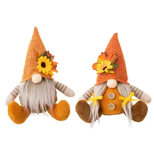 Autumn Thanksgiving Decorations Pumpkin Sunflower Plush Elf Dwarfs Gnome Dolls Hanging Party Gifts