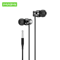 Maimi earphone musik aluminium hifi, headset stereo dalam telinga 3.5mm dengan mikrofon dan kabel untuk ponsel