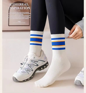 Free Design Custom High-End Crew Yoga <b>Socks</b> – Non-Slip <b>Grips</b> Breathable Cotton Ribbon Lace Style OEM/ODM Service - Product Image 2