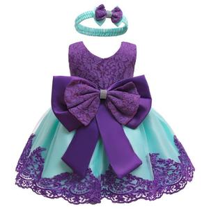 Vestido de encaje para niñas IStapromo, vestido de princesa con lazo para un año, vestido de noche de princesa con bloques de color - Product Image 5