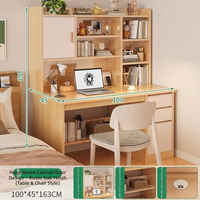 Bureau d'ordinateur intégré avec chaise, bureau d'étude non pliable, sans roulettes, non réglable, avec étagère bibliothèque pour la maison