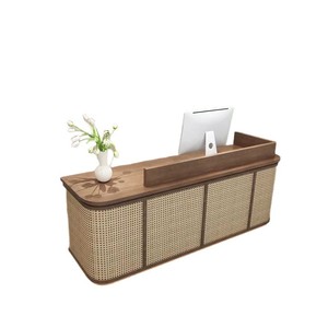 Bancone Moderno in Legno Massello Stile Giapponese con Rattan per Barbieri e Saloni di Bellezza, Tavolo di Ricevimento per Accogliere gli Ospiti - Product Image 5