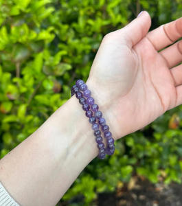 Bracelet extensible en acier inoxydable avec perles d'améthyste et barre gravée personnalisée, pierre naturelle, cadeau de guérison en pierres précieuses - Product Image 2