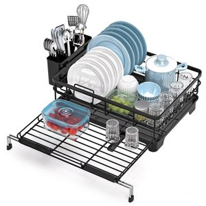 Égouttoir à vaisselle rose extensible avec plateau, réglable, coulissant pour évier et comptoir, grande taille - Product Image 5