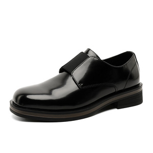Chaussures habillées décontractées en cuir verni pour hommes, noires, à bout carré, sans lacets, design haut de gamme - Product Image 5