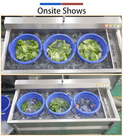 Laveuse commerciale à trois cuves pour légumes, fruits et salades, avec déshydrateur centrifuge et système de stérilisation à l'ozone