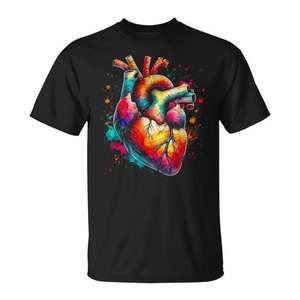 T-shirt coloré avec motif de cœur anatomique, art médical, pour adultes, unisexe, noir - Product Image 1
