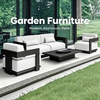 Ensemble de canapés de luxe modernes en aluminium, imperméables, durables, confortables et portables avec coussins pour jardin, patio, villa, hôtel, salle à manger, cour.
