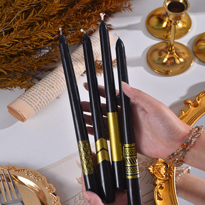 Bougie pilier dorée en cire de paraffine sans fumée, style luxe, pour dîner aux chandelles de mariage, 30CM 25CM, noir et or, longue tige, lot de 2 - Product Image 3