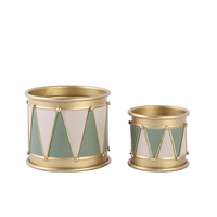 Jardinière élégante en fer forgé à motif géométrique en forme de tambour, finition dorée durable, écologique, pour intérieur/extérieur