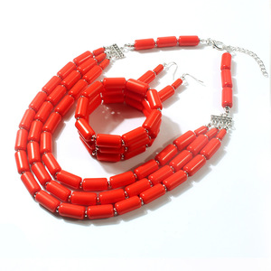 Conjunto <span class=keywords><strong>de</strong></span> Collar y Pulsera <span class=keywords><strong>de</strong></span> Cuentas Nigerianas al por Mayor, Conjunto <span class=keywords><strong>de</strong></span> Collar Africano Indio <span class=keywords><strong>de</strong></span> Cuentas <span class=keywords><strong>de</strong></span> Coral Tradicionales para Mujer para Boda - Product Image 6