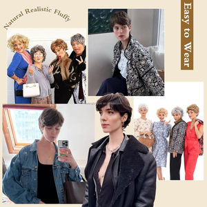 Perruque synthétique courte brune style pixie, effet naturel <span class=keywords><strong>dégradé</strong></span> avec frange, résistante aux hautes températures, convient aux hommes et aux femmes (photo réelle) - Product Image 4