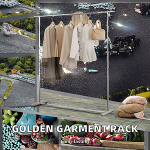 Toko kain Modern, rak pajangan logam rel berdiri emas, rak garmen untuk pakaian wanita - Product Image 2