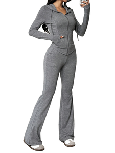 Conjuntos de yoga de secado rápido para mujer, sexys y ajustados, de manga larga, lisos, con diseño que disimula las líneas y realza la figura. - Product Image 1