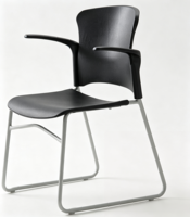 Chaise de conférence ergonomique moderne en plastique rembourré avec dossier incurvé et base en métal pour salles de réunion de bureau