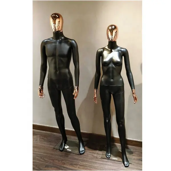 Plastic PP material chrome egg head chrome hands matte black color male mannequin