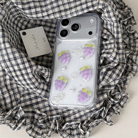 Coque de téléphone en époxy transparente avec nœud, perles et gelée 3D, motif raisin, paillettes, pour iPhone 18 17 Pro Max 16 15 14 13, protection en TPU transparente, motif fruits