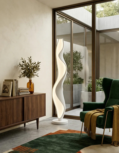 Lampe de sol blanche minimaliste LED, lumière chaude, hauteur réglable, commande tactile, corps en plastique, design cylindrique, usage résidentiel - Product Image 2
