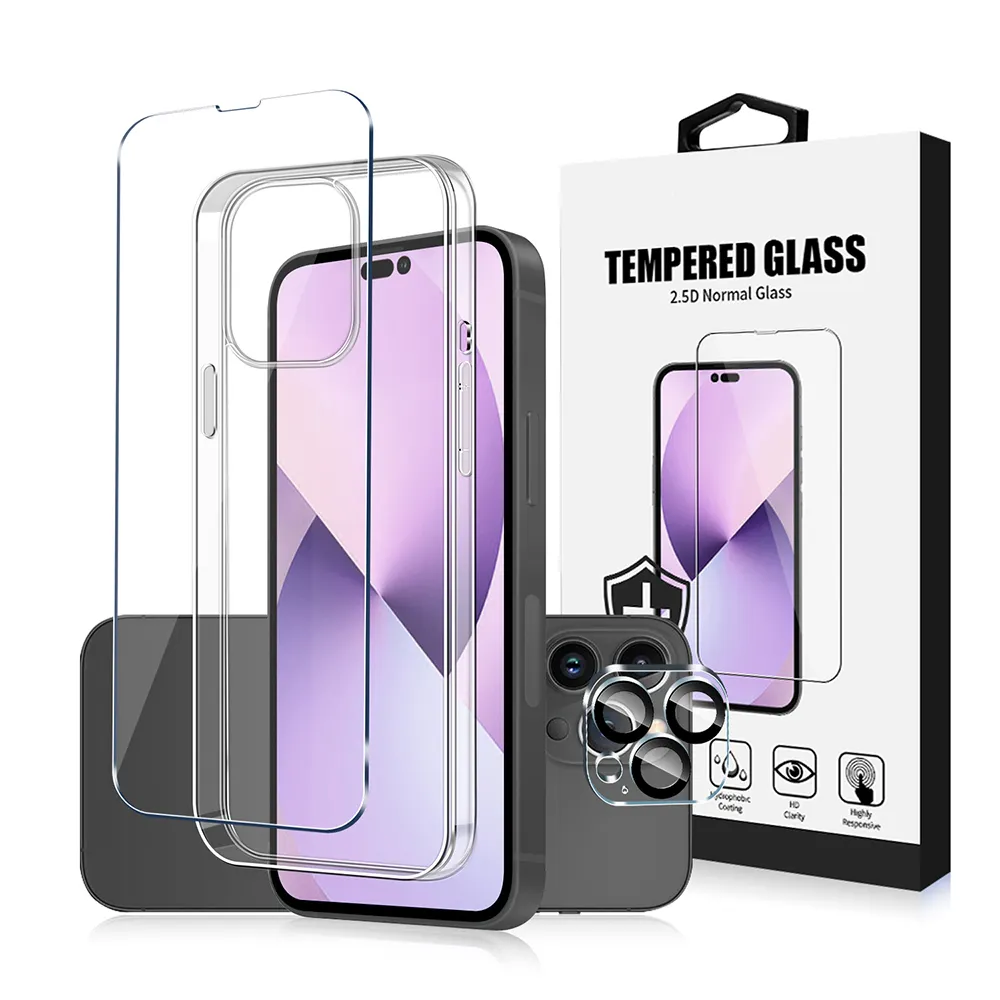 360 Degree Phone Full Protection Set Screen Protector For IPhone 14 13 12 Pro Max Camera Lens Protector With TPU PC Case