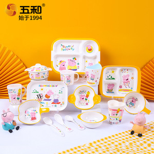 Wuhe Children's Melamine Tableware Set Cartoon Bowls Plates Cups Bpa Free Food Grade Kids Dining - Product Image 1