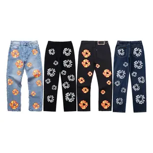 Quần Jeans Ống Nước Mắt in hình hoa Kanye tinh tế đường phố Quần jeans nam in hình thường ngày Quần jeans denim nam