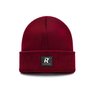 Custom Embroidered 3D Rib Knit 100% Acrylic Adjustable Beanie <b>Hat</b> <b>Winter</b> Warm Cuffed with Woven Logo for Men & Women - Product Image 1