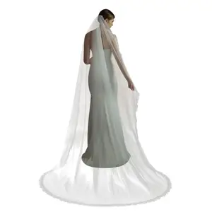 V329 Luxurious Wedding Bridal Cathedral Royal Veil One-Layer Tulle Full Eyelash Lace Edge White Handmade Long Veil