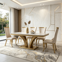 Tables de salle à manger d'hôtel importées en gros – Commandes en gros/Distributeurs – Ensembles de salle à manger en marbre gris pour cuisine avec six chaises