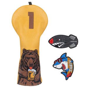 Venta al por mayor de accesorios de golf duraderos cubierta de la cabeza de golf de cuero suave Golf Driver Club Headcovers con dos marcadores - Product Image 2