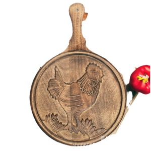 Wooden Pizza <b>Tray</b> With Rooster Carving Solid Wood Serving Plate For Restaurant Cheese Board - Product Image 5