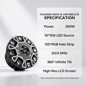 Faro mobile a LED da 260W con 16 bracci, luce wash RGBW 4in1 per palcoscenico, rotazione infinita a 360 gradi, luce professionale DMX512 per DJ - Product Image 2