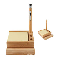 Ensemble de notes adhésives avec logo personnalisé, multifonctionnel, support de rangement de bureau dédié, porte-stylo et notes adhésives, ensemble cadeau avec porte-stylo en bois