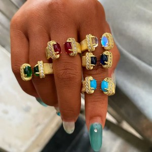 D930 Juego de Anillos y Brazaletes <span class=keywords><strong>Punk</strong></span> Anchos con Pavé de Cristales Artificiales para Mujer y Hombre, de Latón Chapado en Oro, con Incrustaciones, Joyería de Destaque - Product Image 1