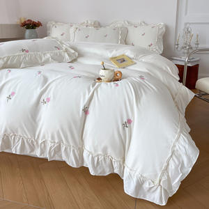 Ensemble <span class=keywords><strong>de</strong></span> Literie Style <span class=keywords><strong>Princesse</strong></span> Toutes Saisons Épais 300TC 100% Coton Lavé Tissé Volants Cœur Girly Jupe <span class=keywords><strong>de</strong></span> <span class=keywords><strong>Lit</strong></span> Universelle - Product Image 3