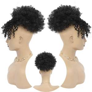 Venta al por mayor fácil de usar clip de cordón en corto Afro Kinky Jerry rizado Clip en extensiones de cabello con flequillo para mujeres y niñas negras - Product Image 3