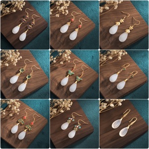 Boucles d'oreilles pendantes en jade <span class=keywords><strong>de</strong></span> style vintage, plaqué or 24 carats, classiques Hanfu, longues pampilles, mode nationale, élégantes pour femmes - Product Image 2